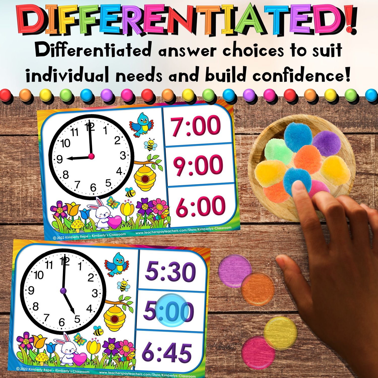 Spring Telling Time Analog Clock Task Card Centers | Hour Half Hour ...
