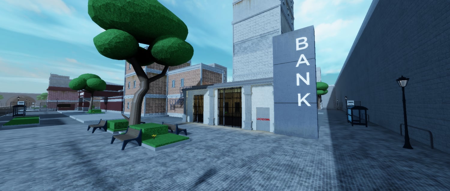 Enterable interiors in city Roblox map