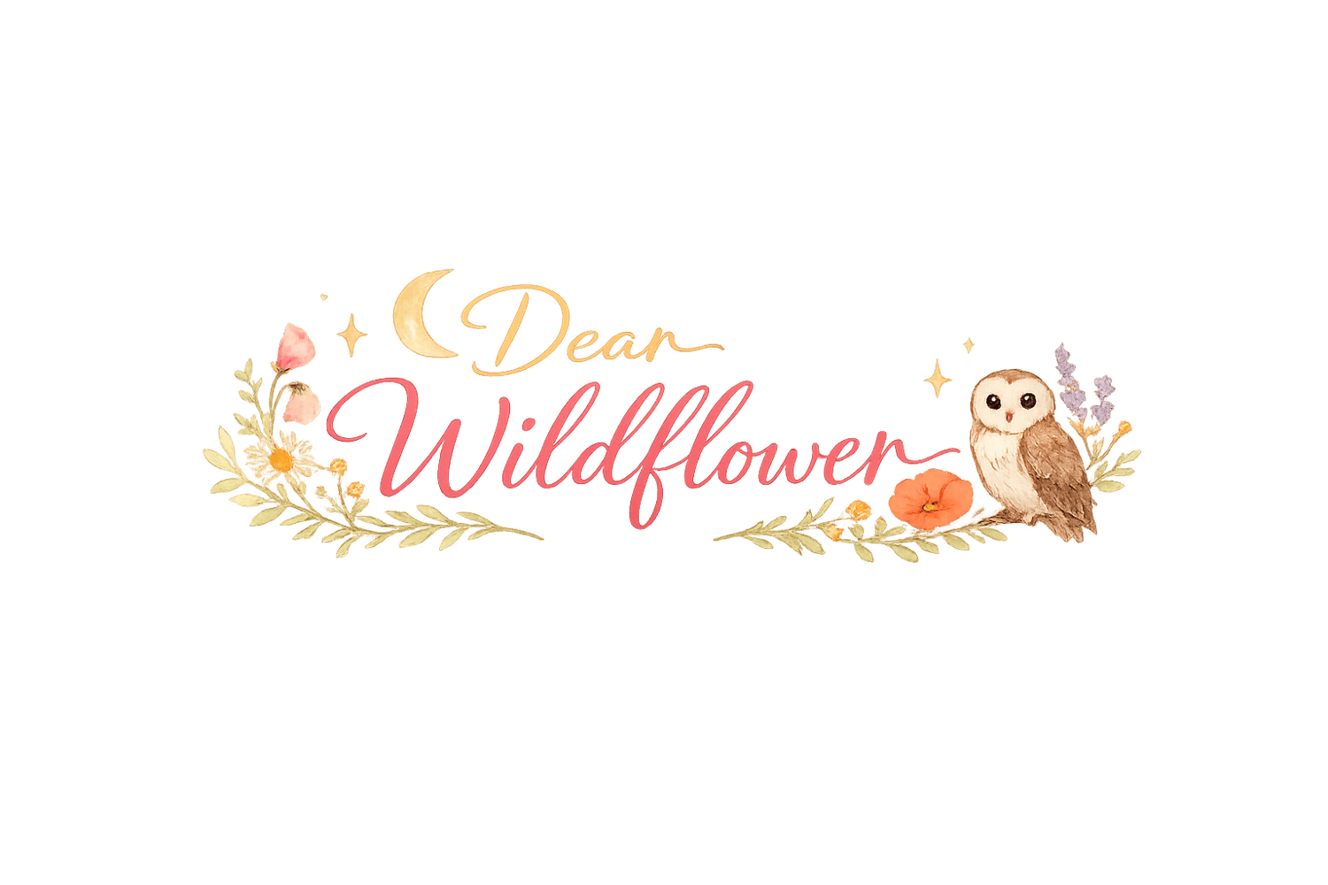 Dear Wildflower Letter, with boho floral pattern and  small owl