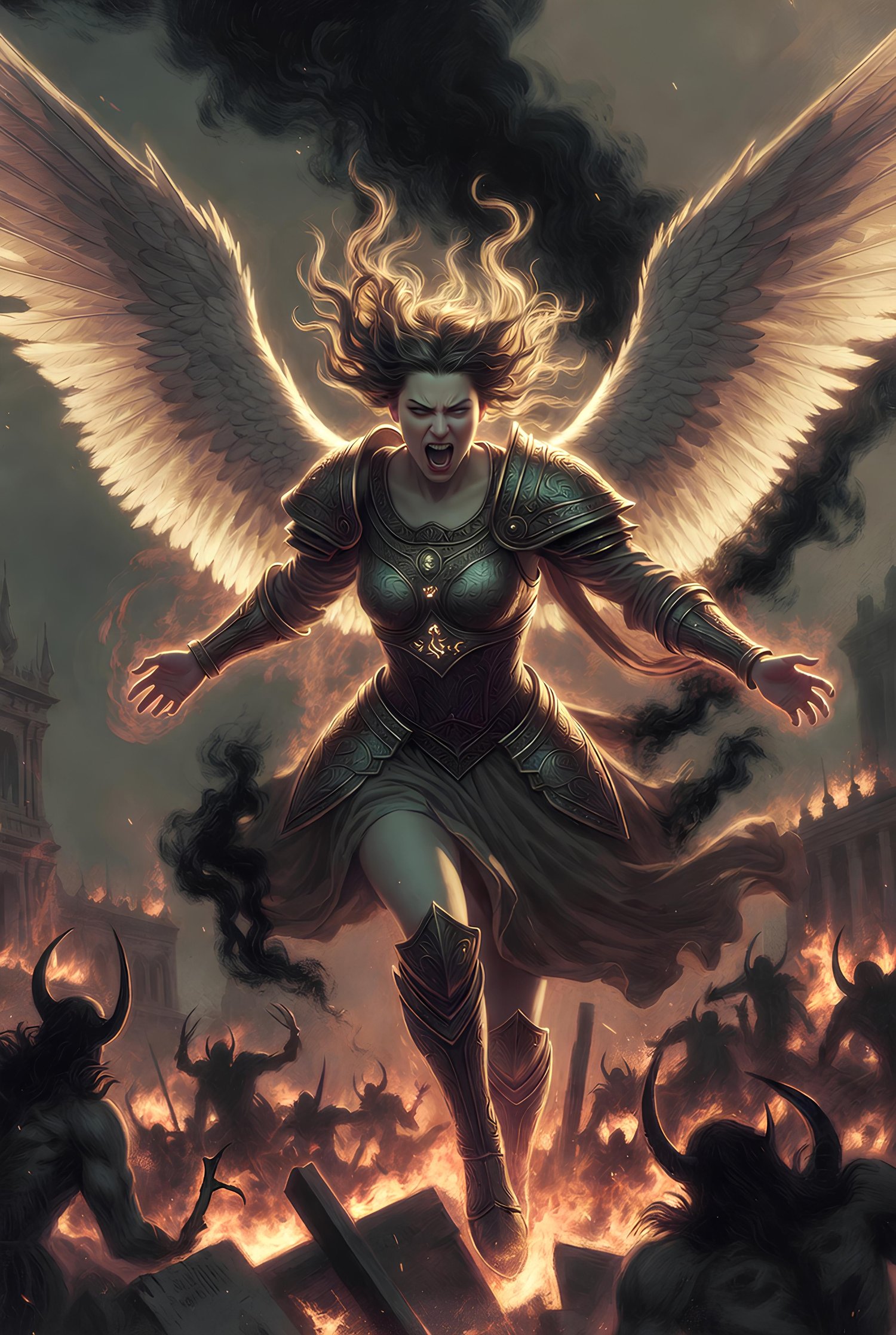 The forces of the heavens engaging against the forces of hell 7