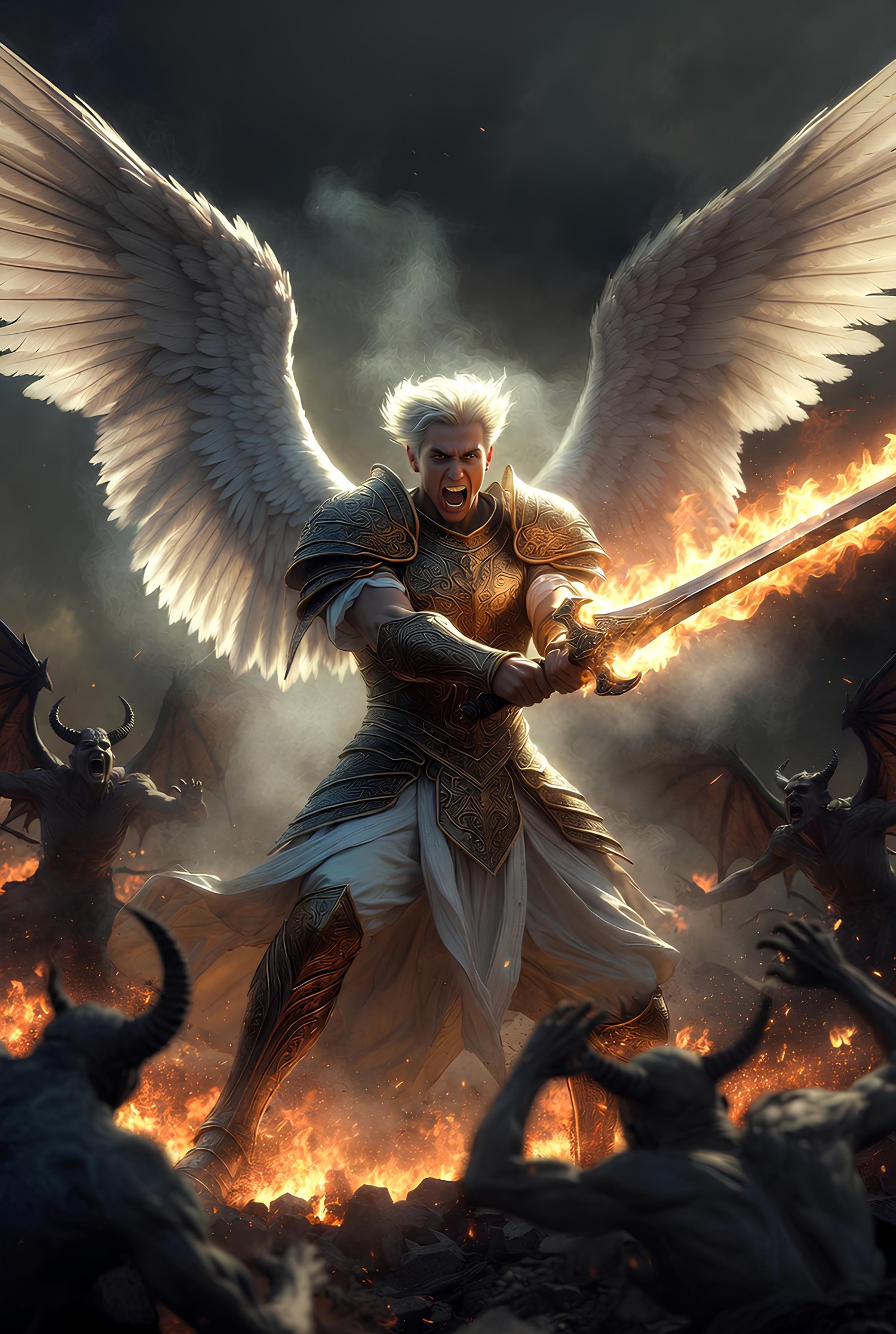 The forces of the heavens engaging against the forces of hell 14