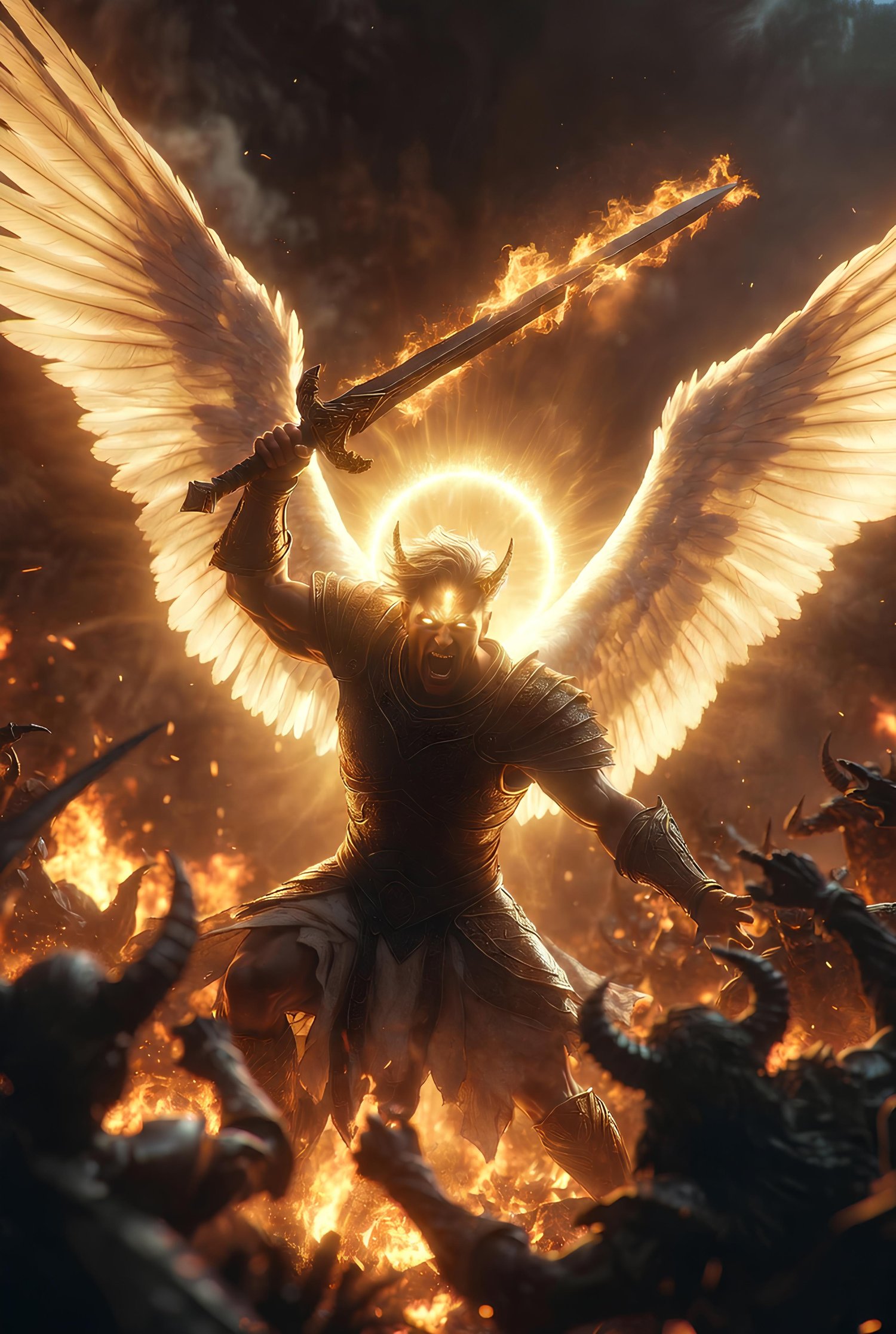 The forces of the heavens engaging against the forces of hell 15