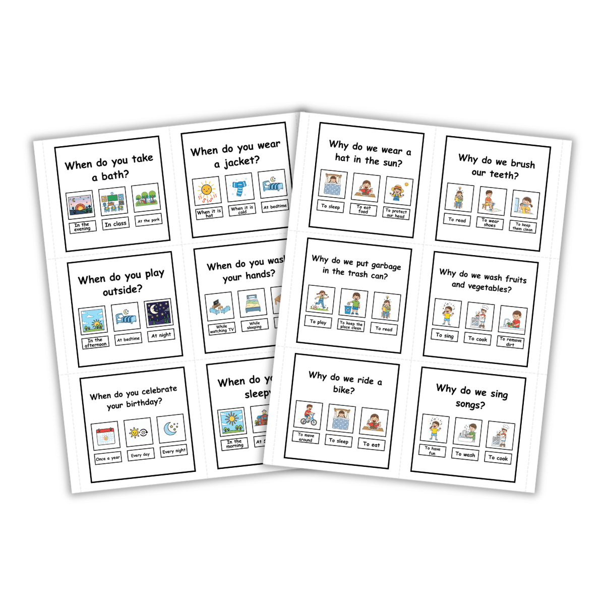 WH Questions Printable Flashcards with Visual Picture Choices: What ...