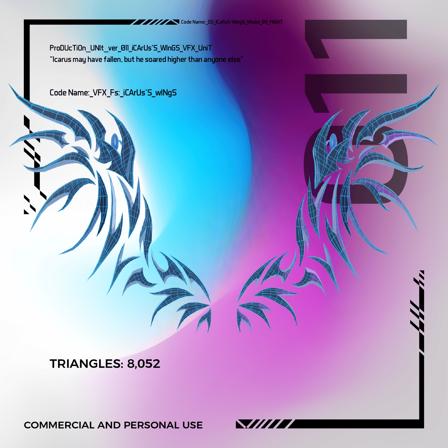 fantasy wings, 3d model, blender, wireframe, original design