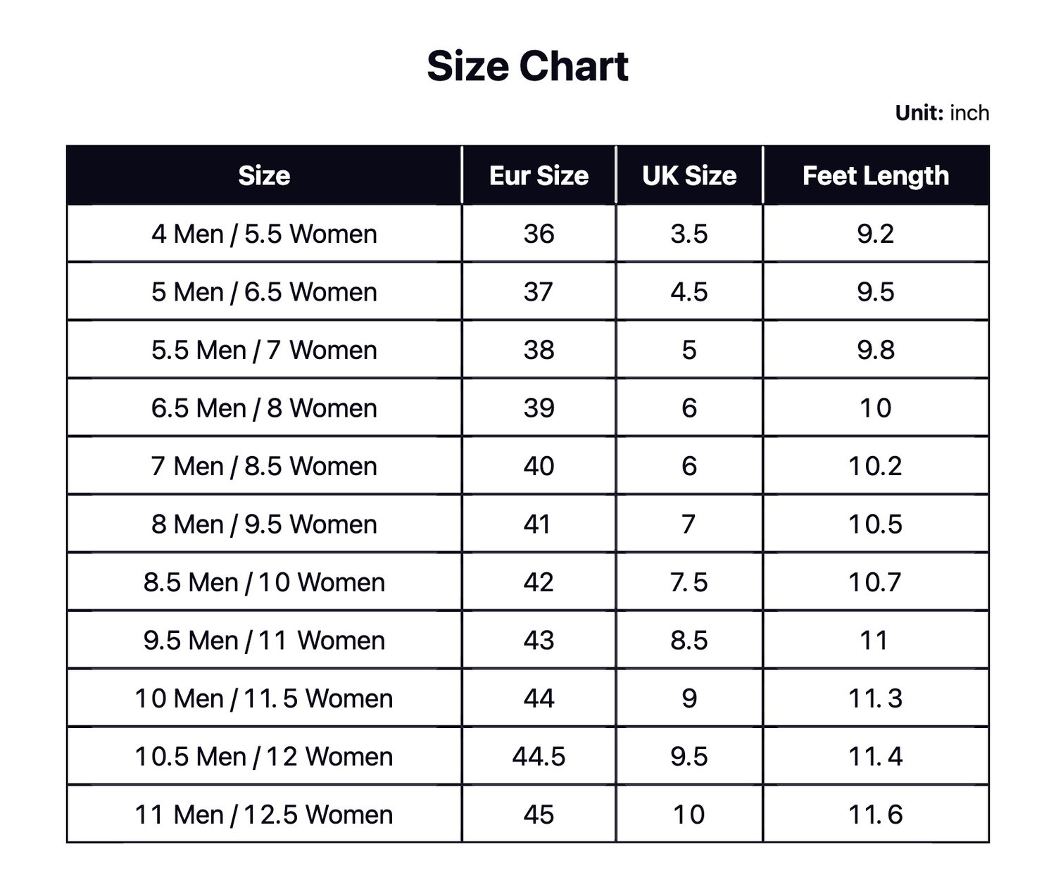 Sneaker Size Chart