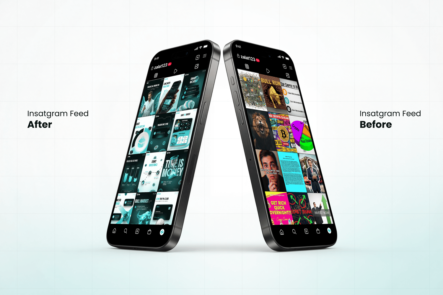 Four mobile screens displaying matching Zalat Fintech Instagram Stories. Optimized vertical layouts for crypto and finance engagement.