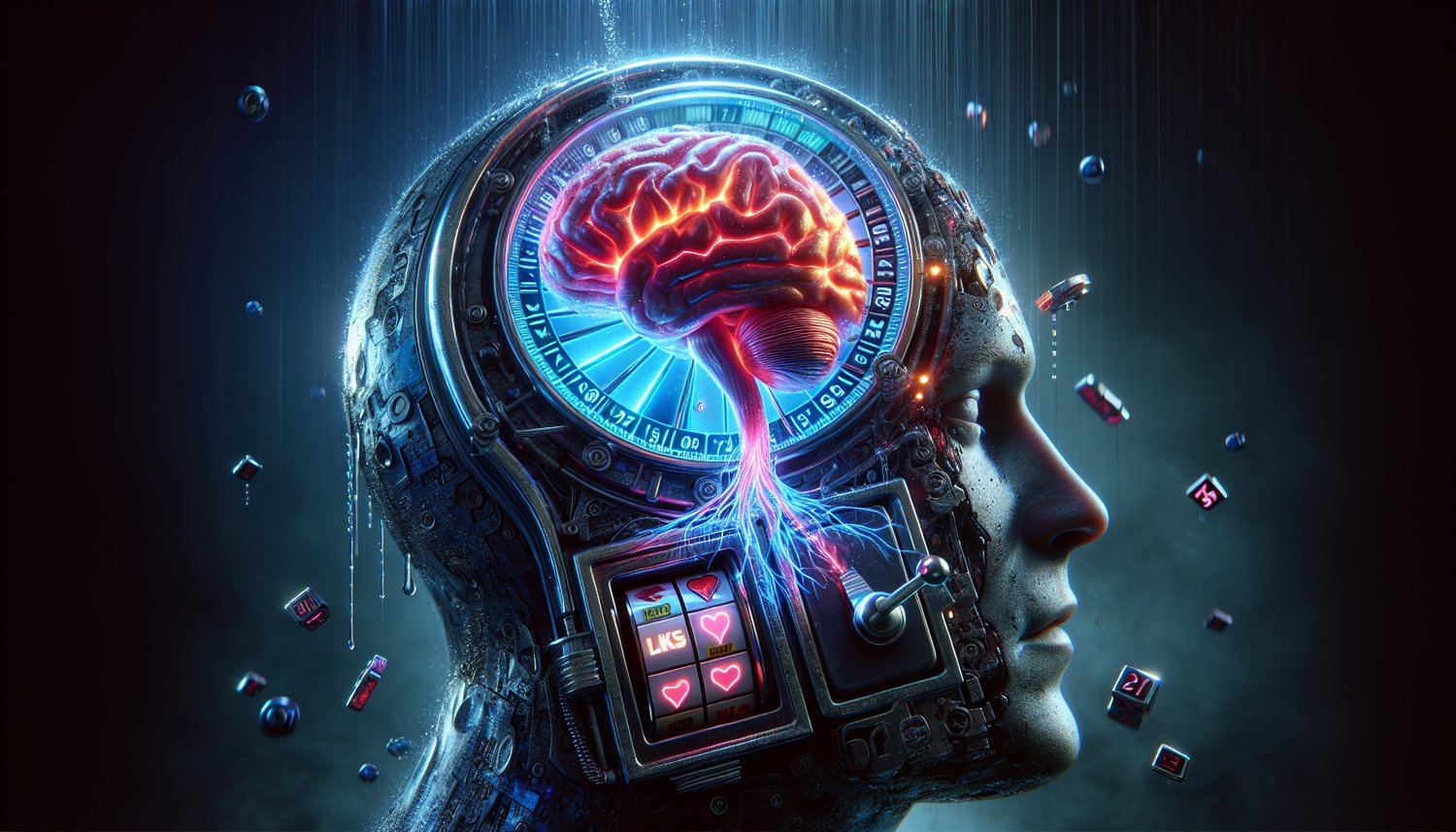 Illustration of a human brain trapped by smartphone algorithms symbolizing attention hijacking and dopamine addiction
