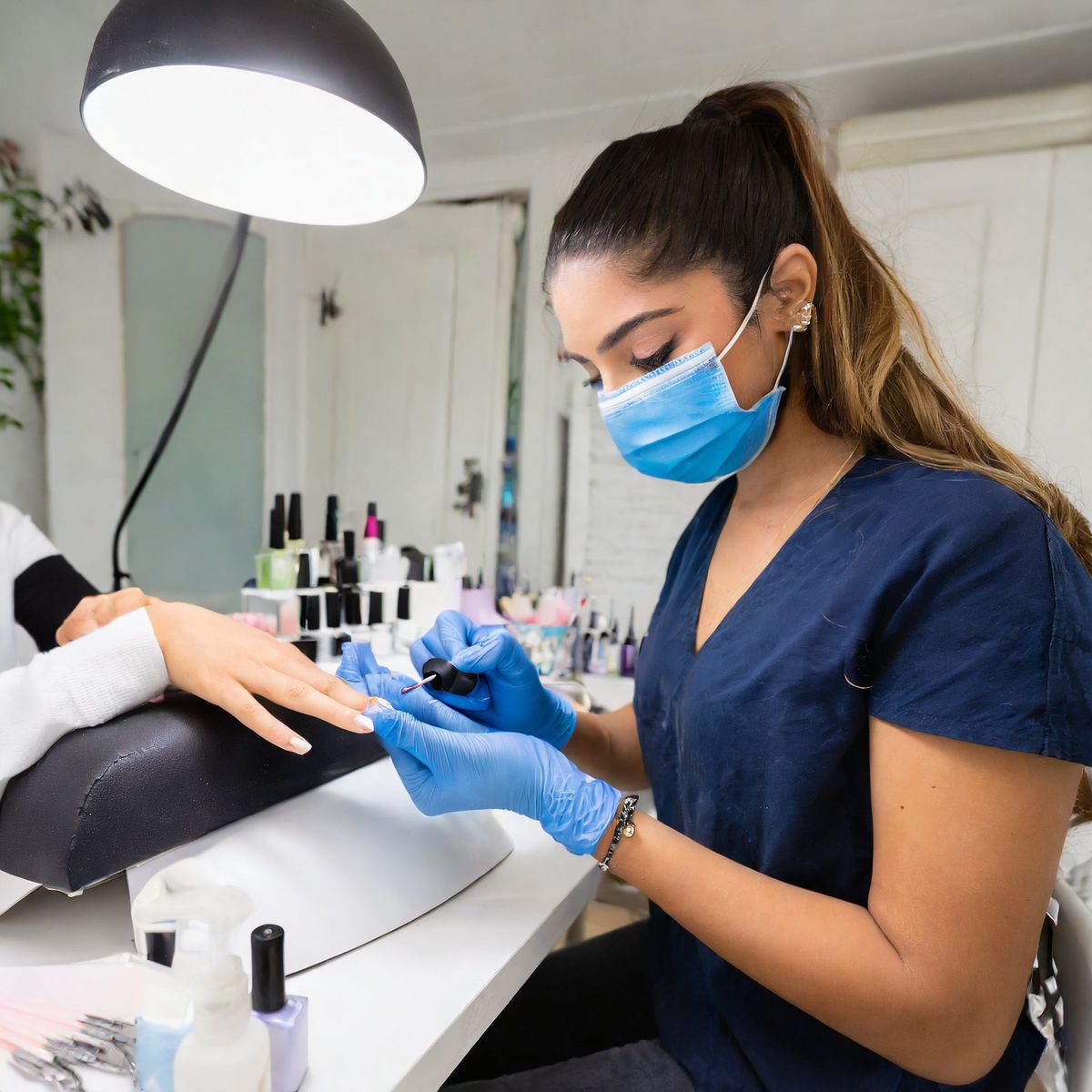 Nail technician encouraging a client referral program to attract more clients and grow the business.