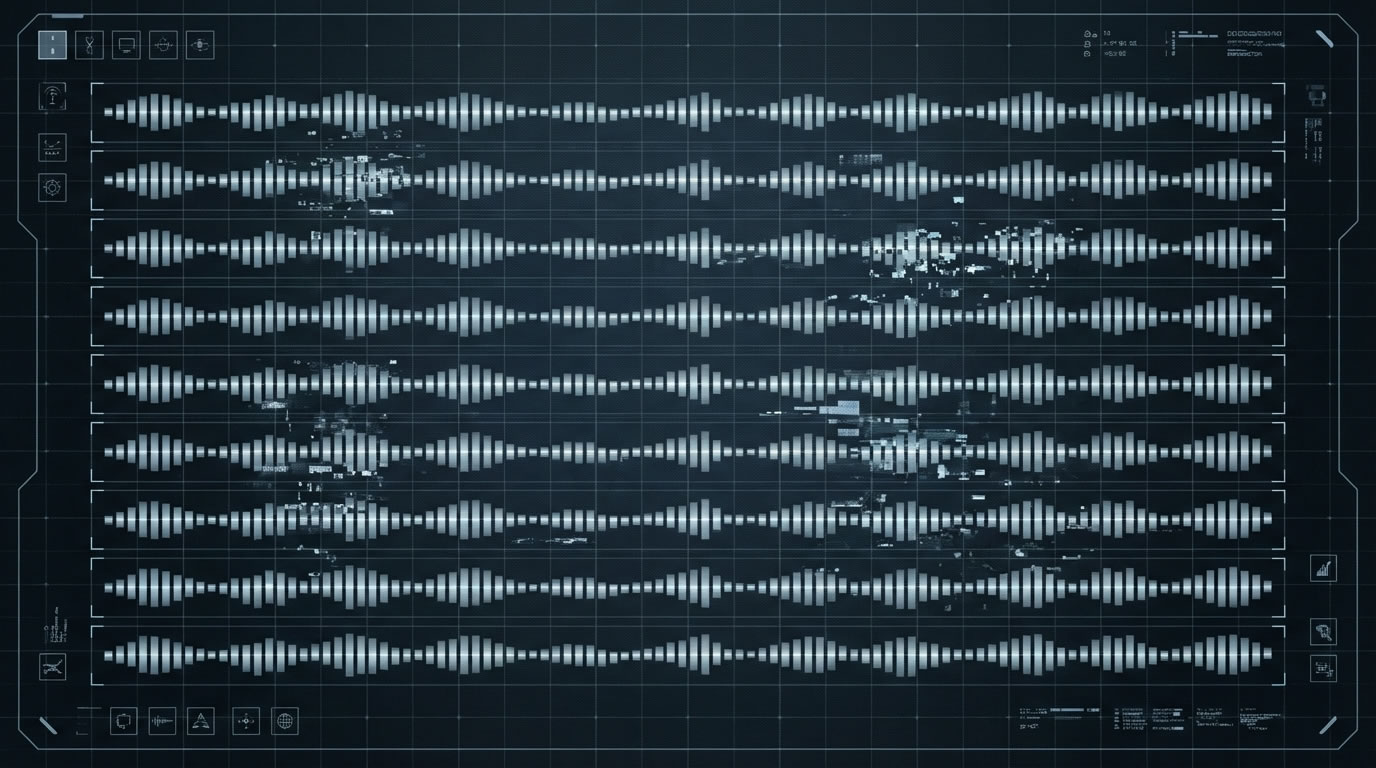 AI-generated music waveforms appearing statistically similar across multiple tracks