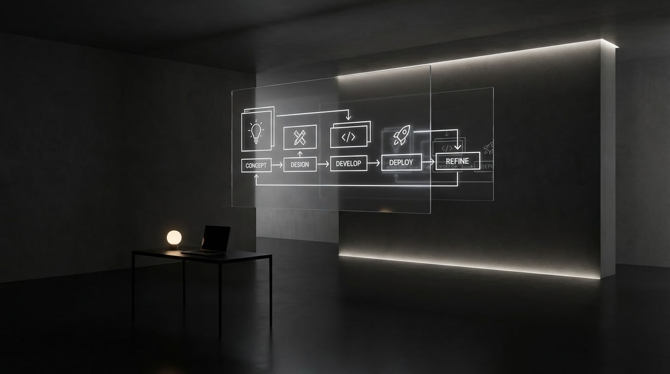 Structured music production workflow architecture diagram in studio environment