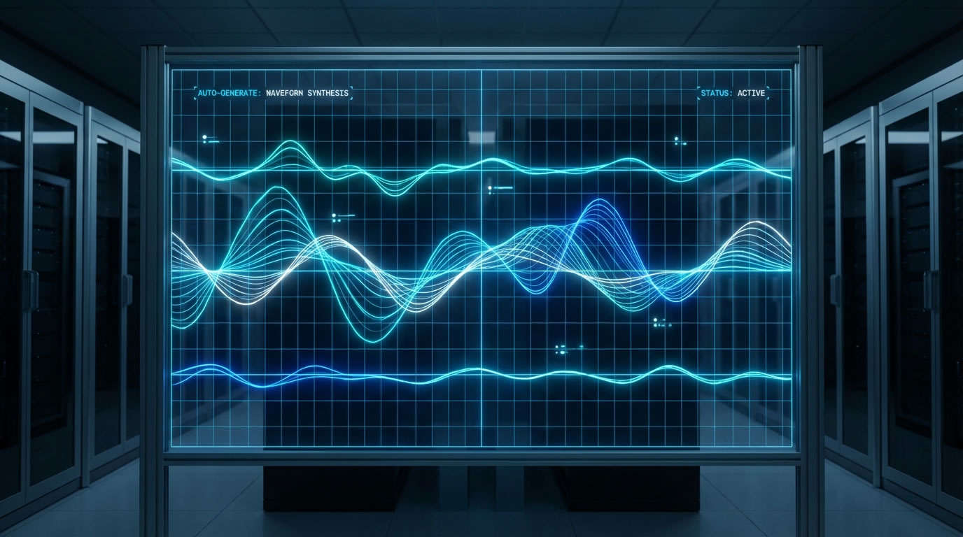 Abstract AI system generating music waveforms without human control