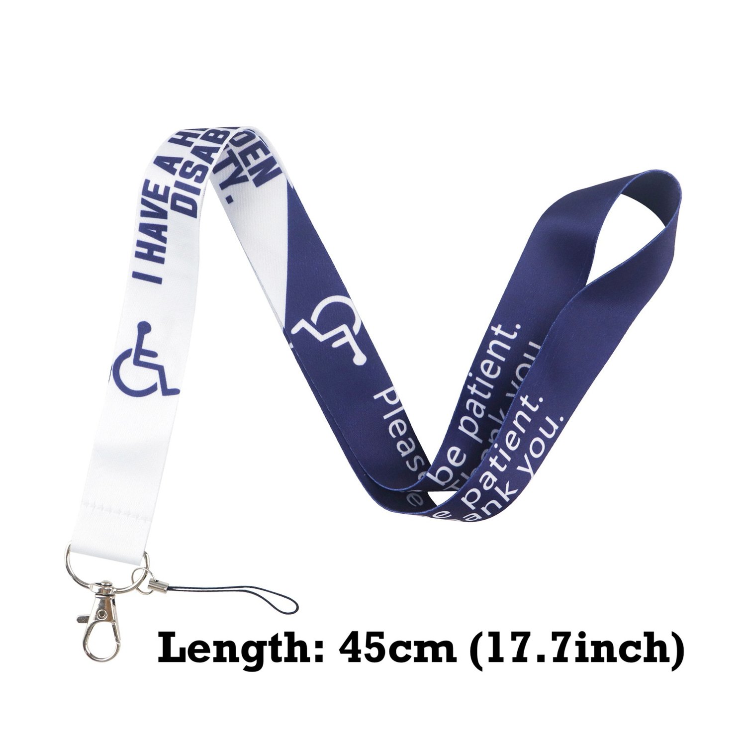 Awareness neck strap with “Please Be Patient” message