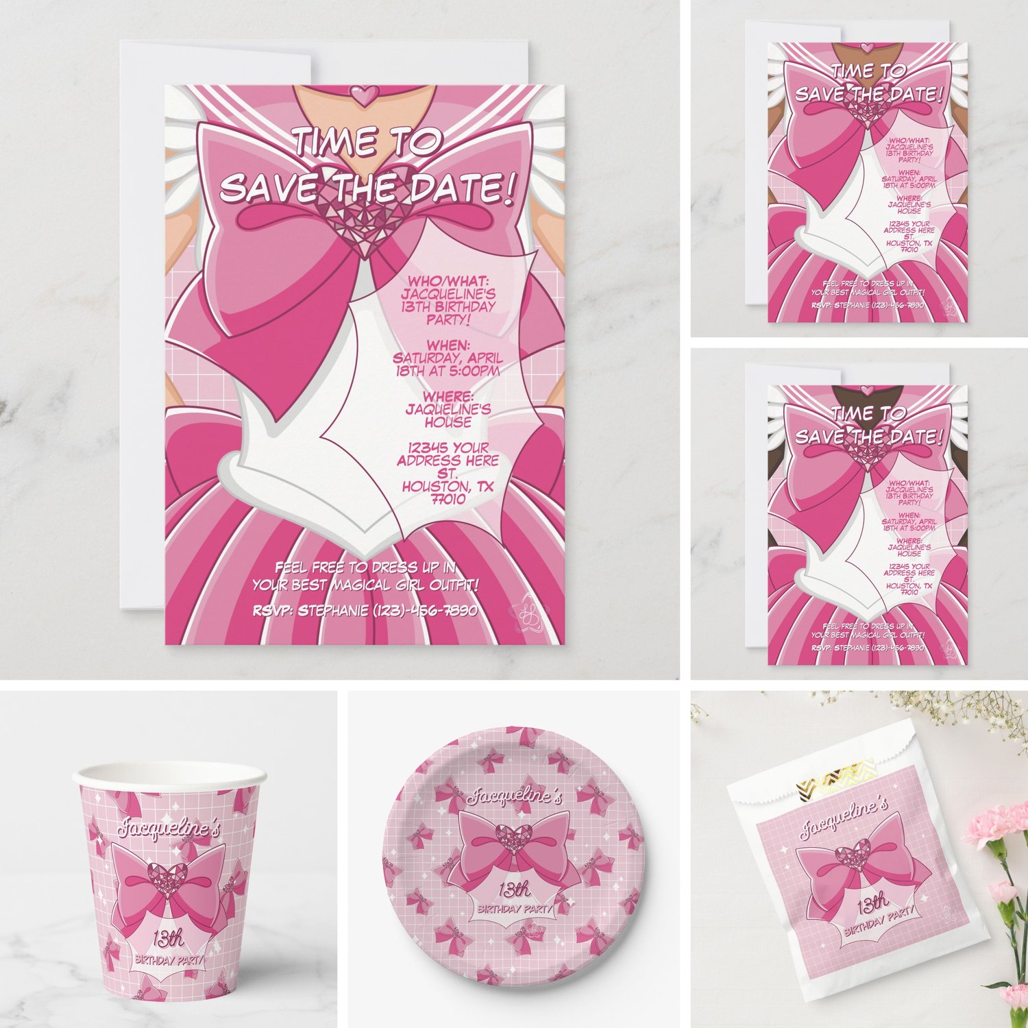 Pink Magical Girl Birthday Invitation