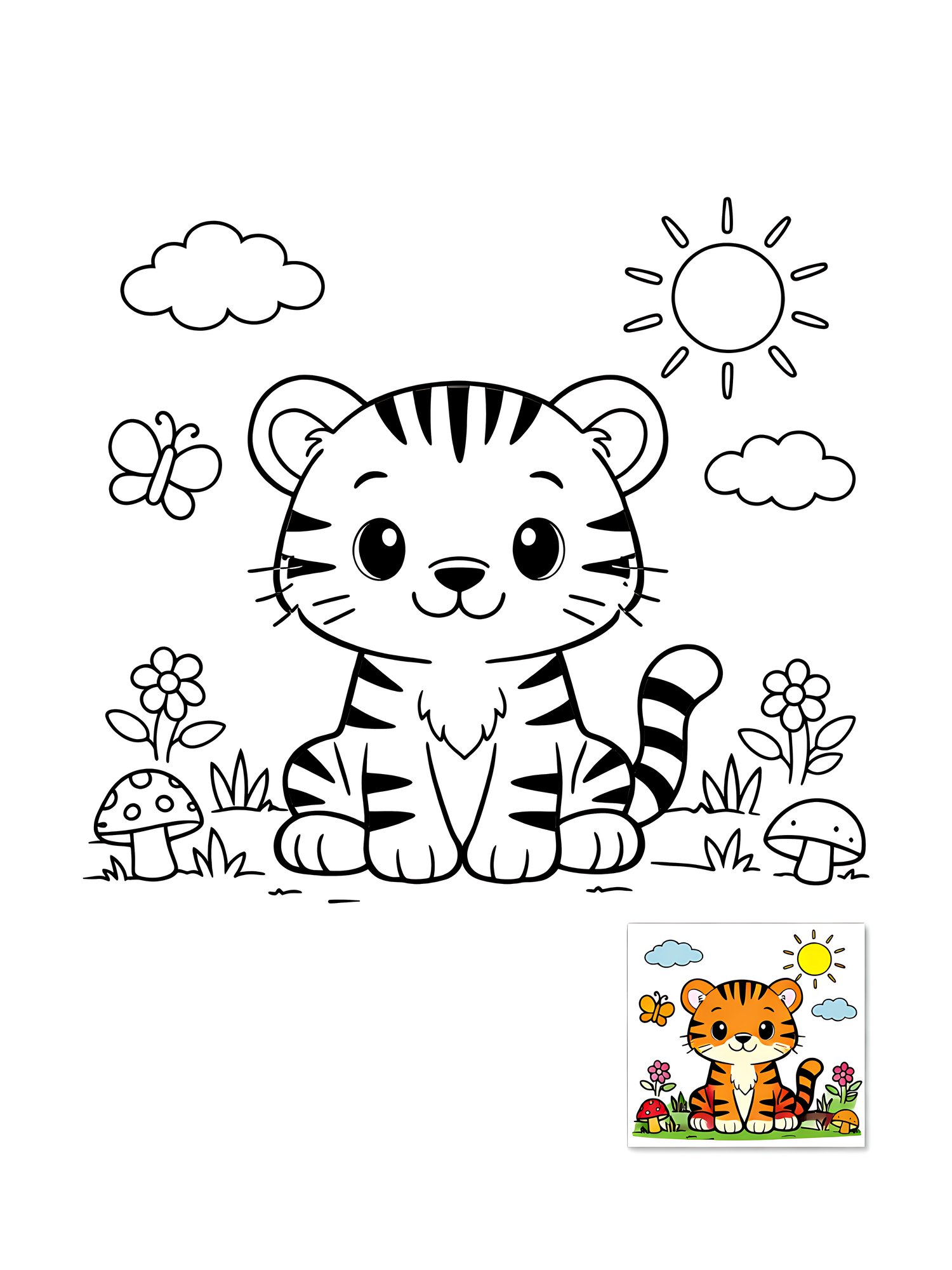 Toddler Jungle Coloring Pages – Large simple animals, thick outlines, easy for little hands. Fun printable activity for ages 2–4.