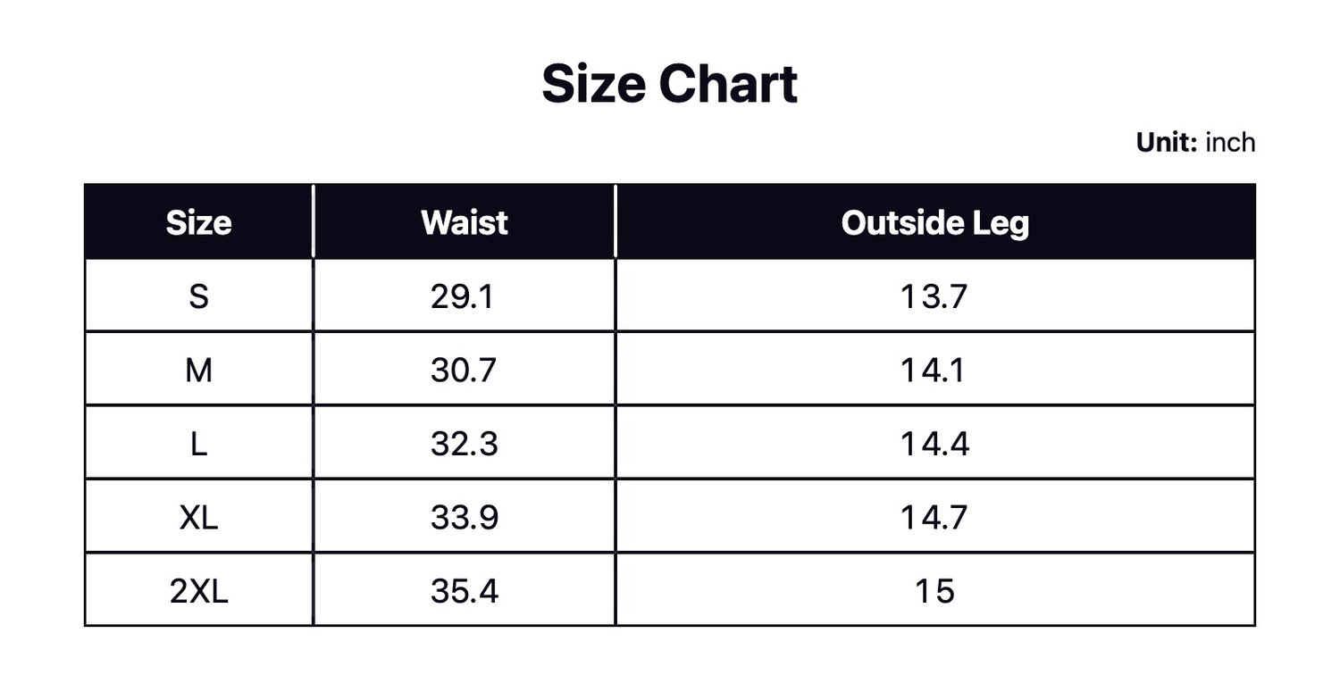 Swim short size chart