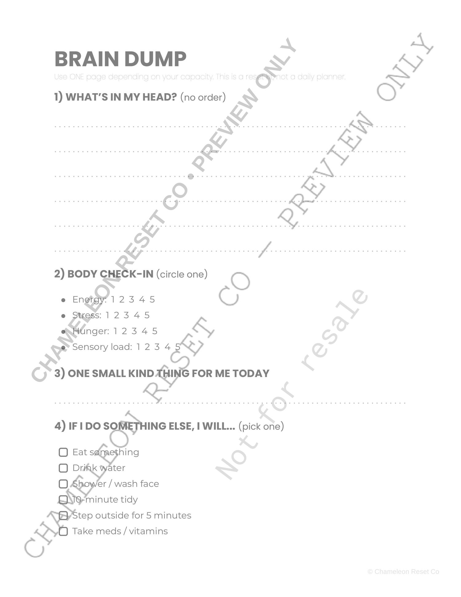 Brain Dump page from AuDHD Daily Reset printable