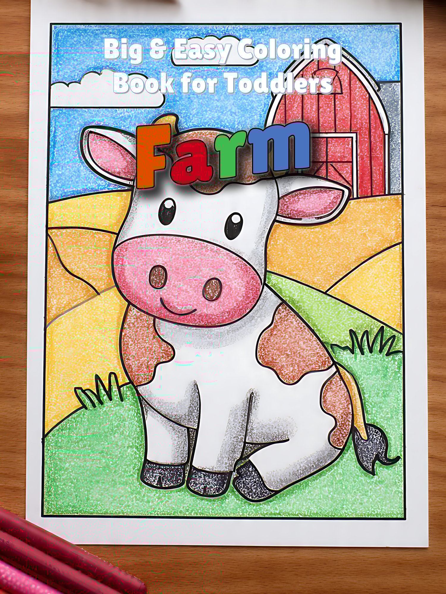 Farm coloring book for toddlers – Big shapes, thick outlines, easy and fun coloring for ages 2–4. Printable PDF for home or preschool activities.