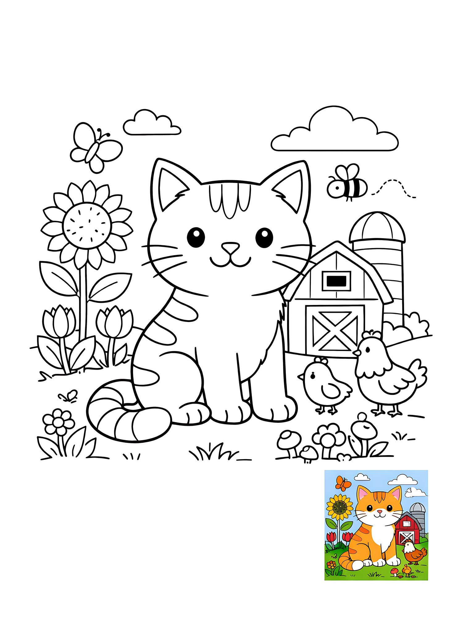 Cute farm animals & scenes – Easy preschool coloring pages with bold lines, perfect for toddlers’ early learning and fine motor skills.