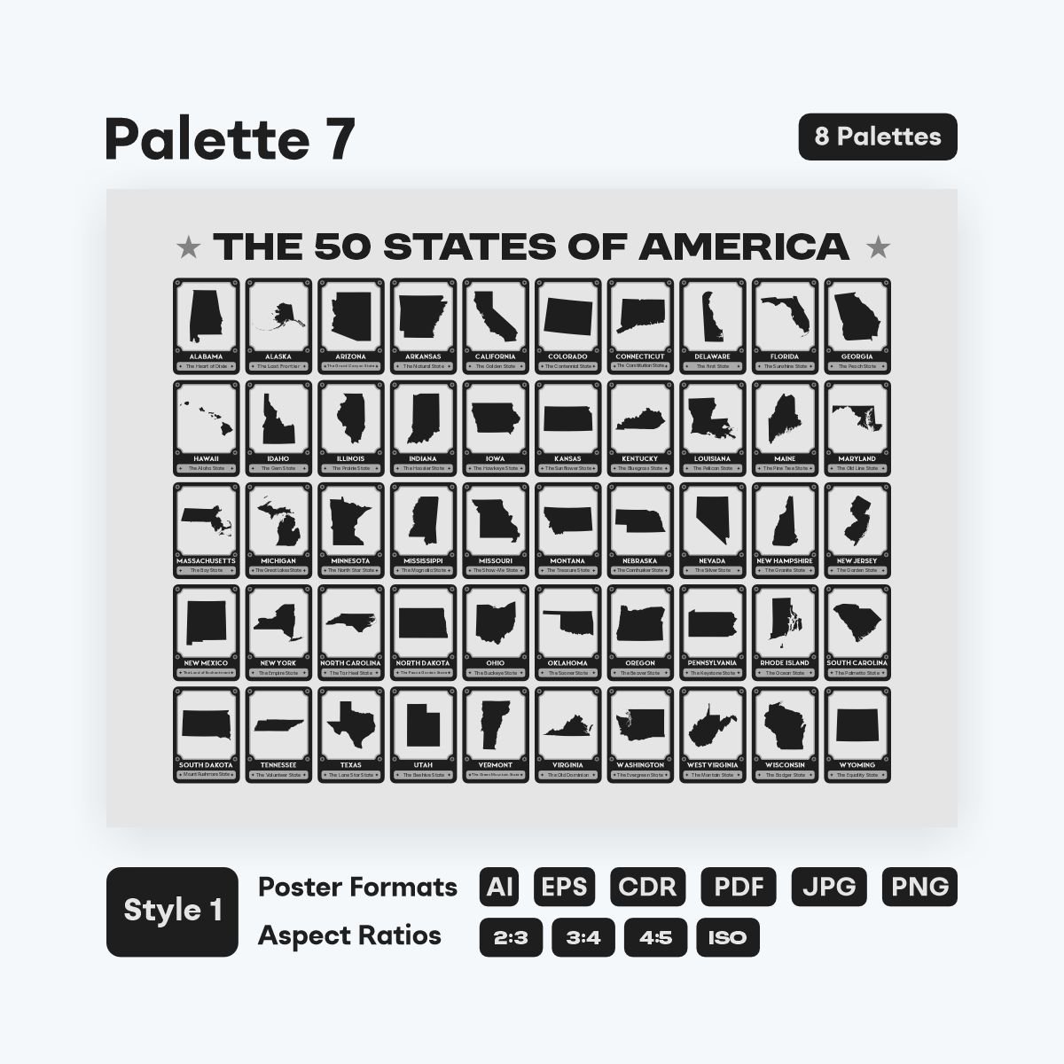 50 states educational wall art printable