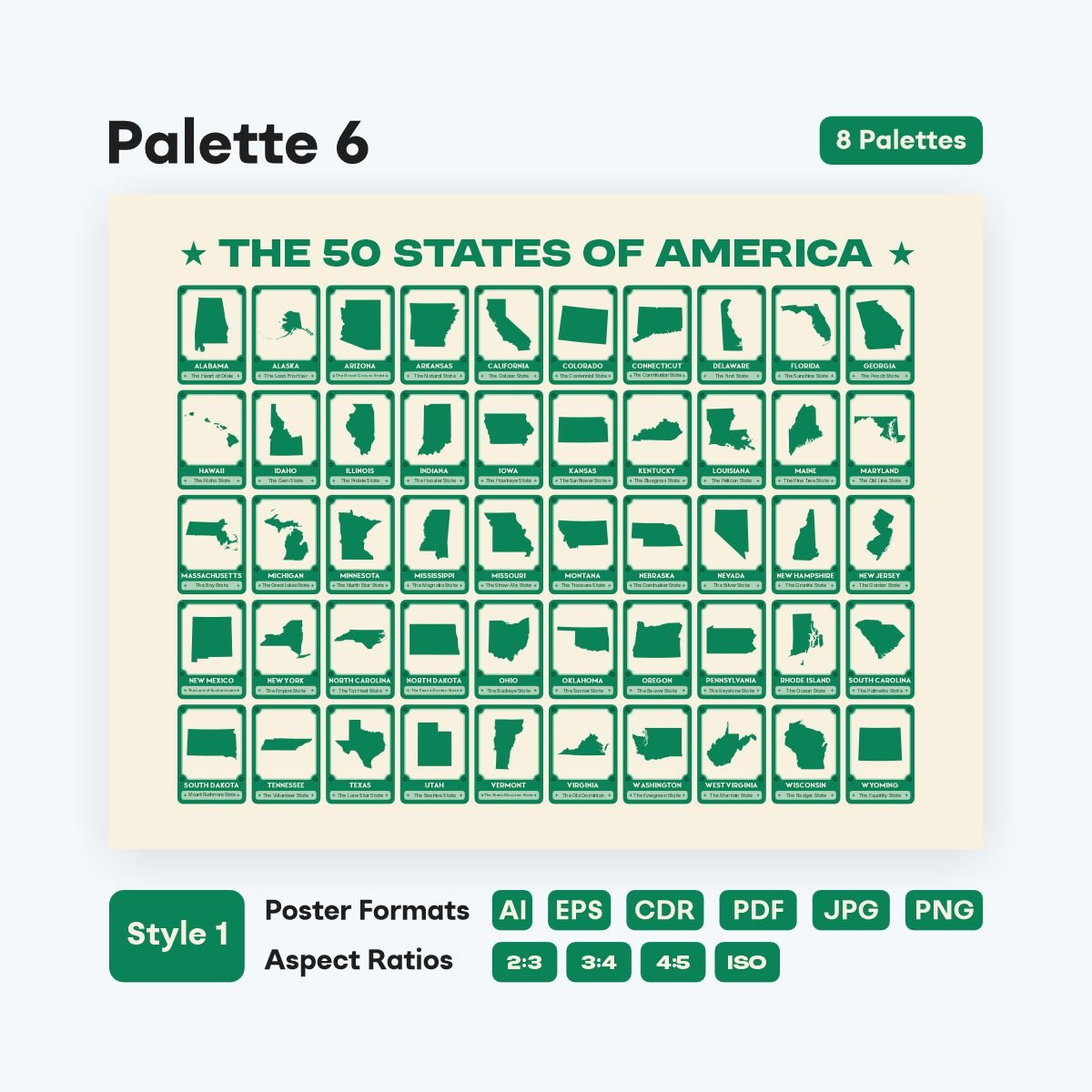 Modern 50 states of America wall decor