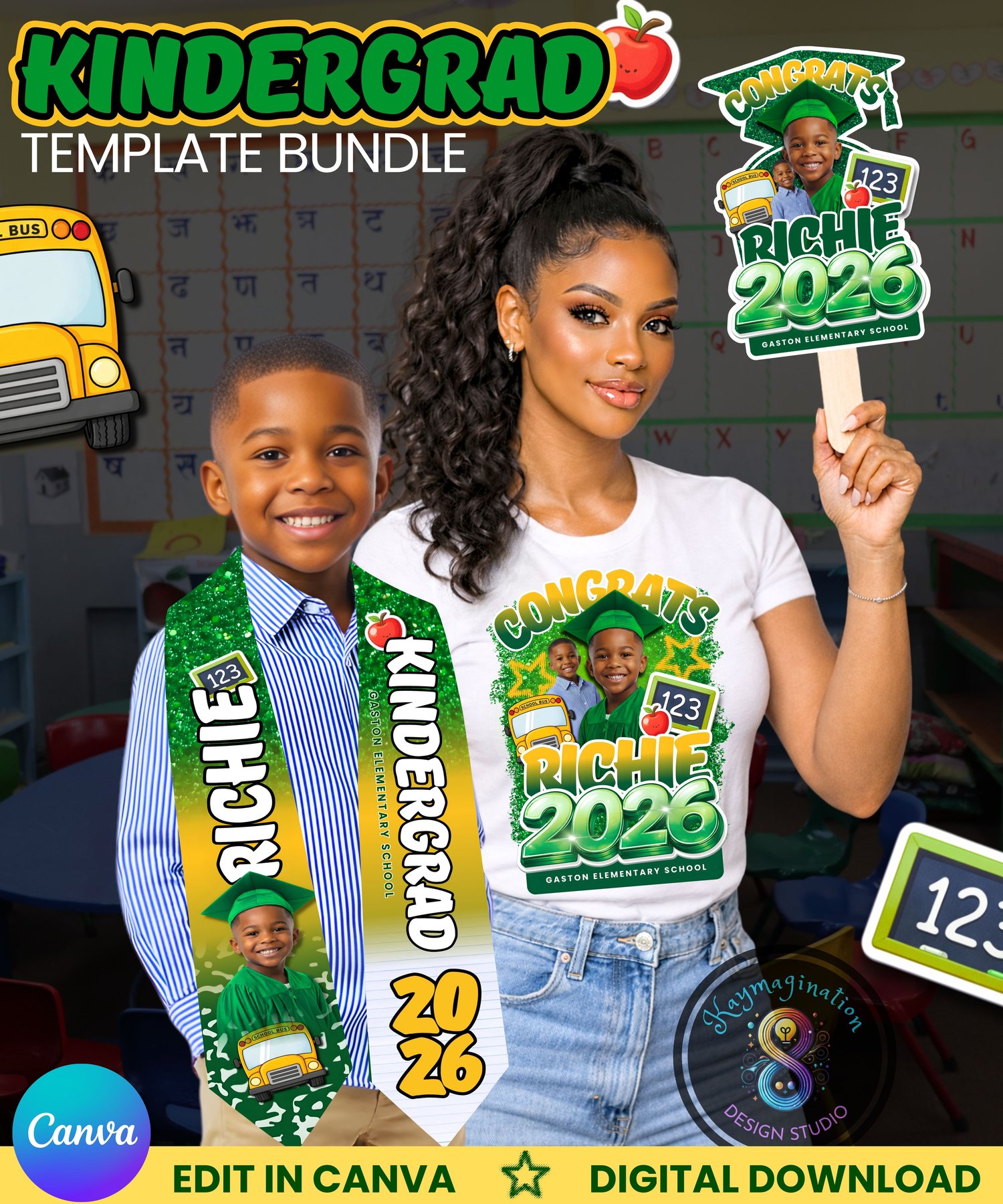 kinder grad template bundle, kindergarten graduation 2026, class of 2026 kindergarten, editable graduation template, canva graduation bundle, graduation shirt template, graduation stole template, graduation fan template, custom photo graduation, kindergar