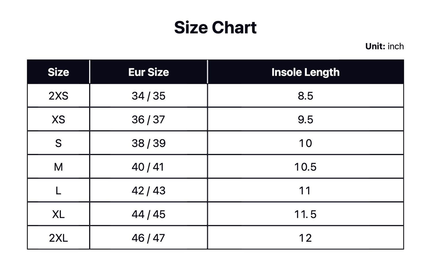 Hula Flipflop size chart