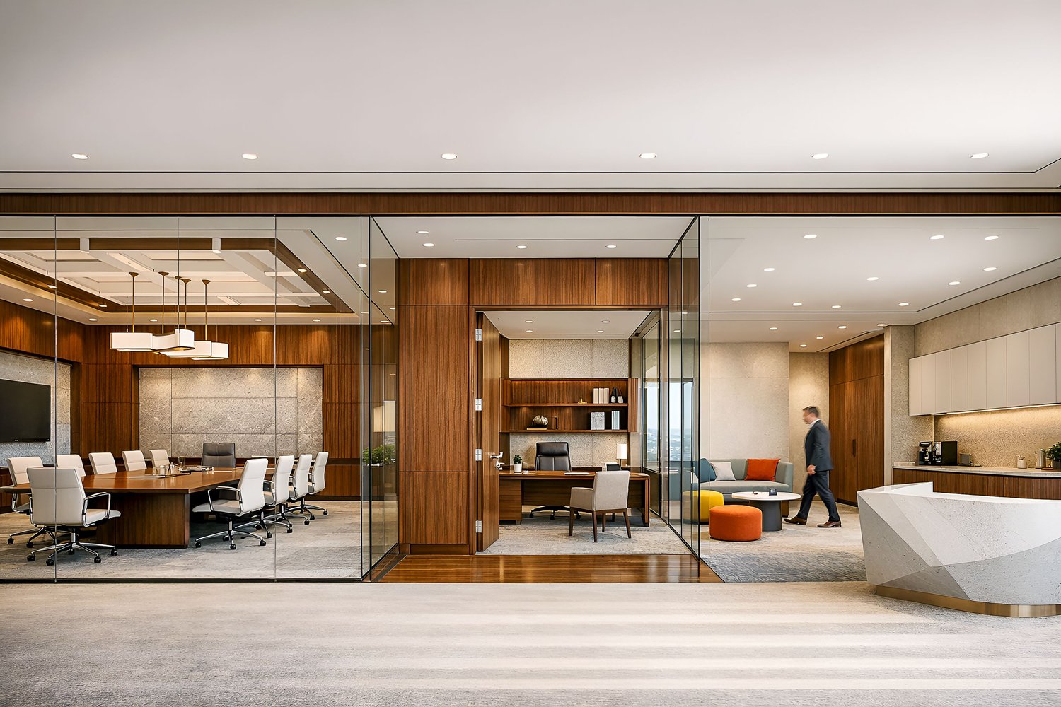 luxury office interior, executive boardroom design, glass meeting room, corporate office design, modern workspace interior, luxury commercial interior, walnut office design, marble feature wall, CEO office inspiration, high end office interior, architectu