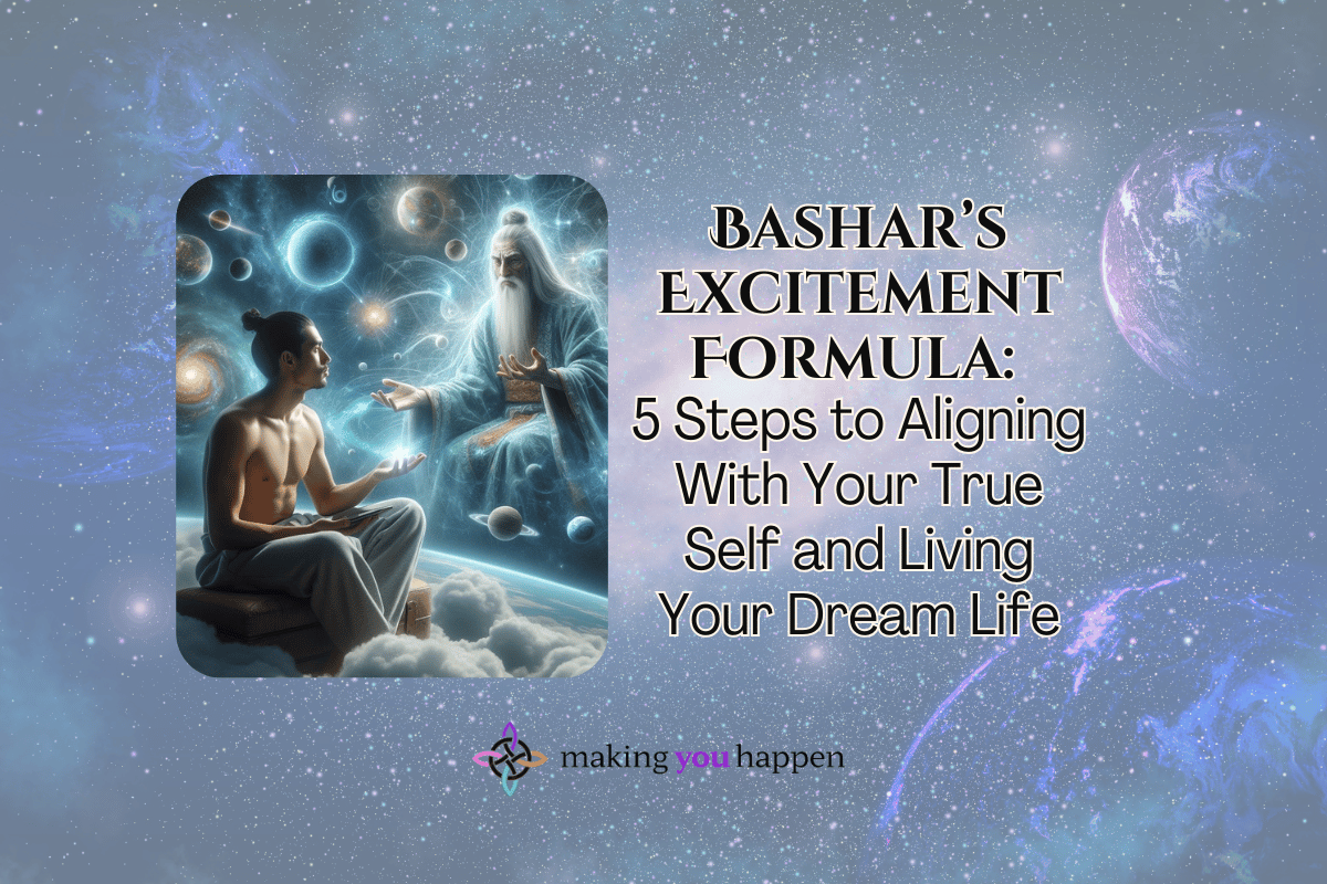 Bashar's Excitement Foirmula Checklist text over image of blue universe with planets