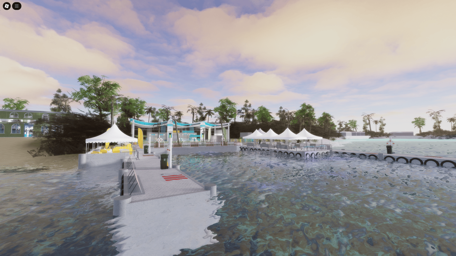 Tropical waterfront terminal Roblox map asset