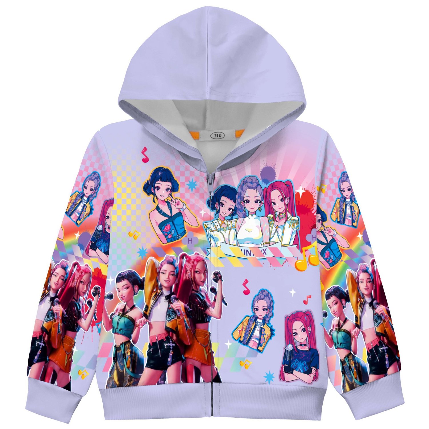 Boys and girls cartoon print hoodie with zipper closure
