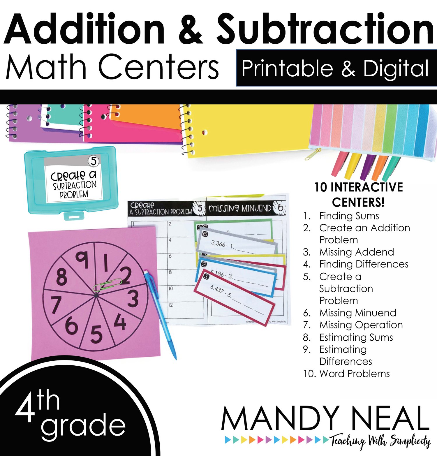 Fourth Grade Digital Math Addition and Subtraction Bundle