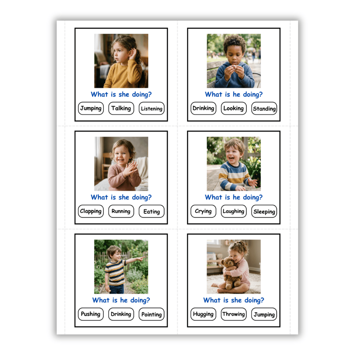 Action Verbs Printable Task Cards | Speech Therapy Autism ABA ...