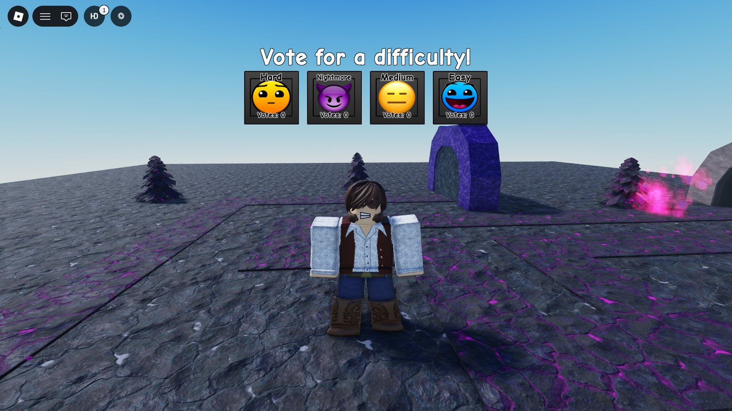 Roblox tower defense gameplay map with towers