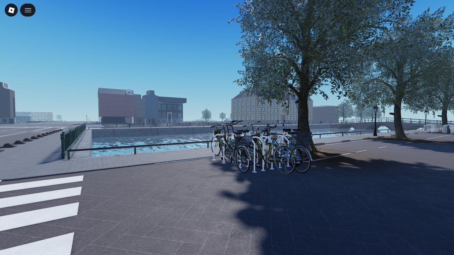 European waterfront buildings in Roblox city map