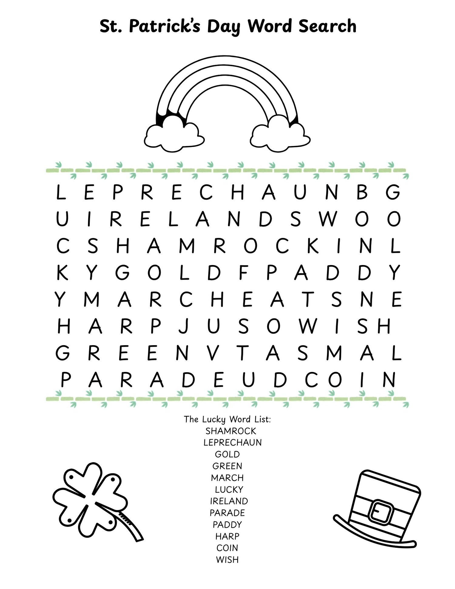 St Patrick’s Day St Patricks Day activities St Patrick’s Day word search kids St Patrick’s activities holiday word search printable March holiday activities St Patrick’s Day kids puzzle printable word search kids holiday coloring activity St Patrick’s Day