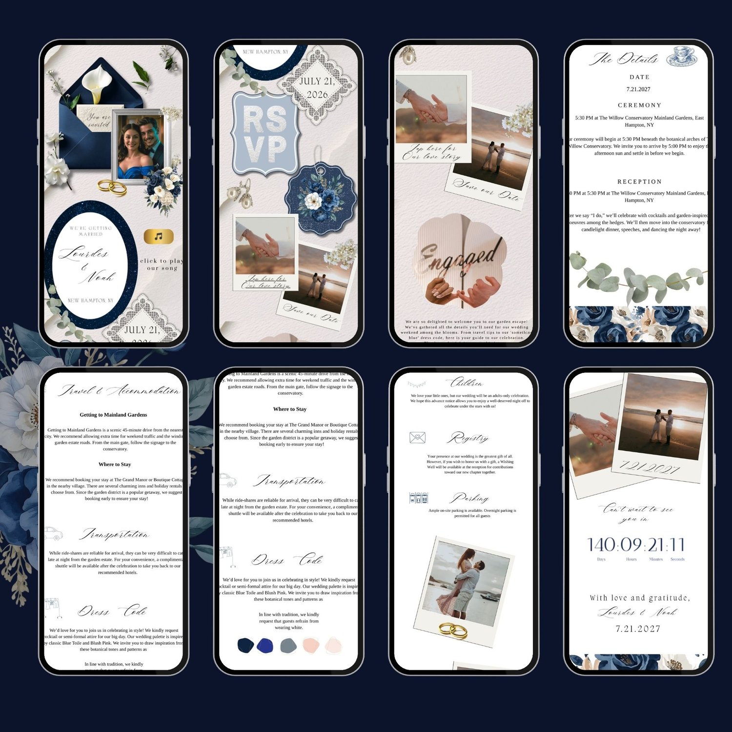 Navy Website Examples Elegant Navy Blue Wedding Website Template with RSVP and Music - Payhip
