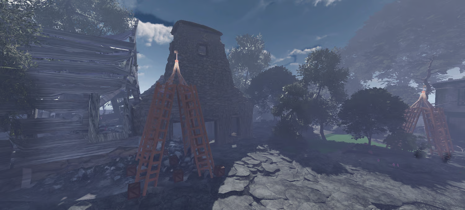 Ruined buildings and debris Roblox urban landscape