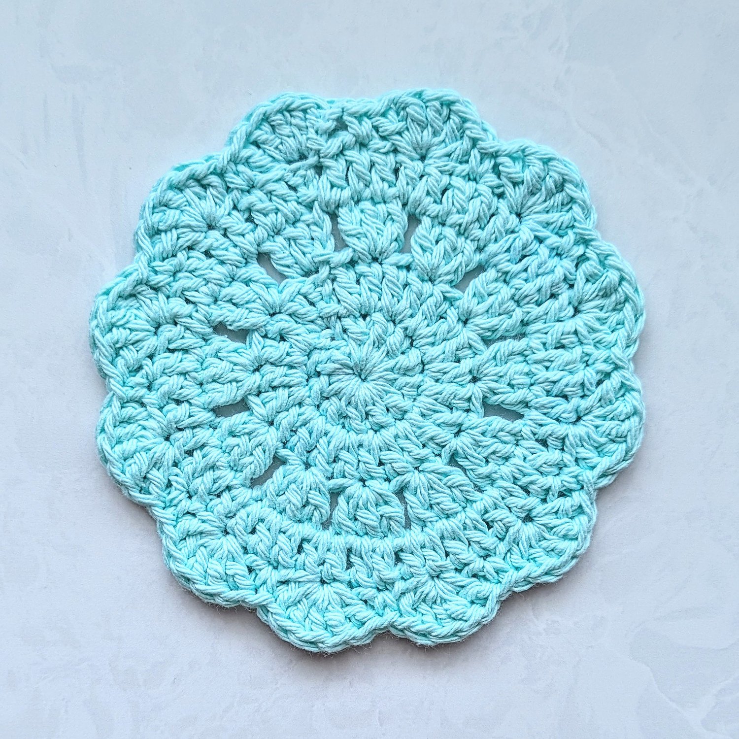 Bright New Day Coaster Crochet Pattern Light Blue Color
