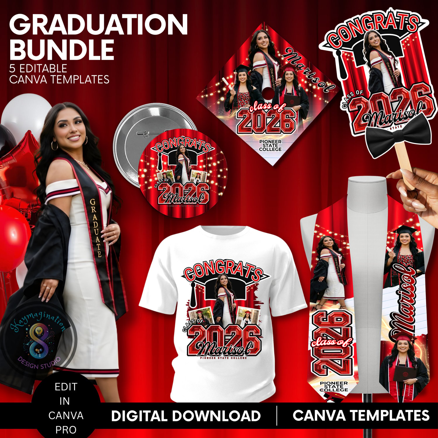 graduation bundle, class of 2026, senior 2026, canva templates, graduation templates, editable graduation, graduation shirt template, graduation stole template, graduation fan template, graduation button, cap topper template, grad party decor, senior nigh
