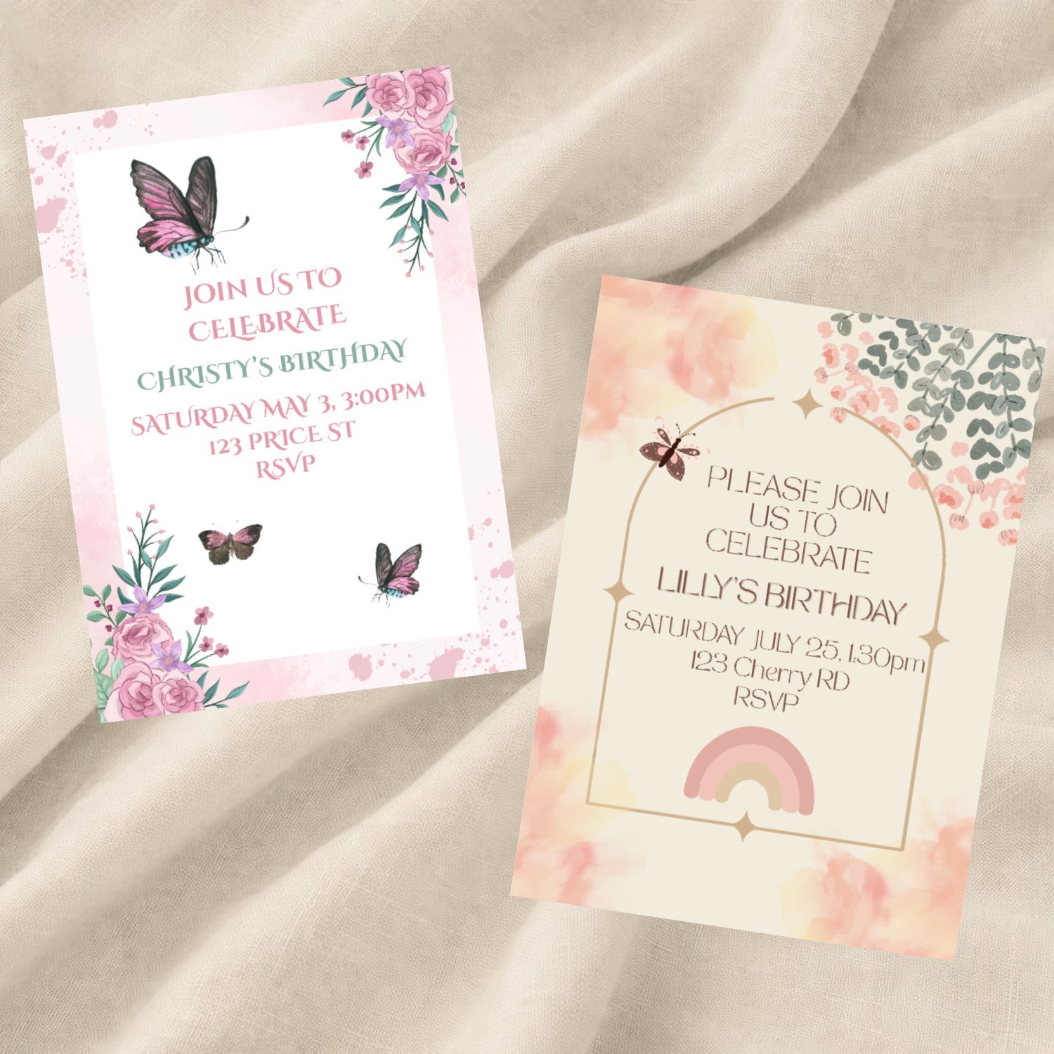 Editable birthday party invitation for older girls, featuring a fun and stylish design in bright colors. Perfect for tweens or teens, available as a digital download to edit in Canva and print at home.