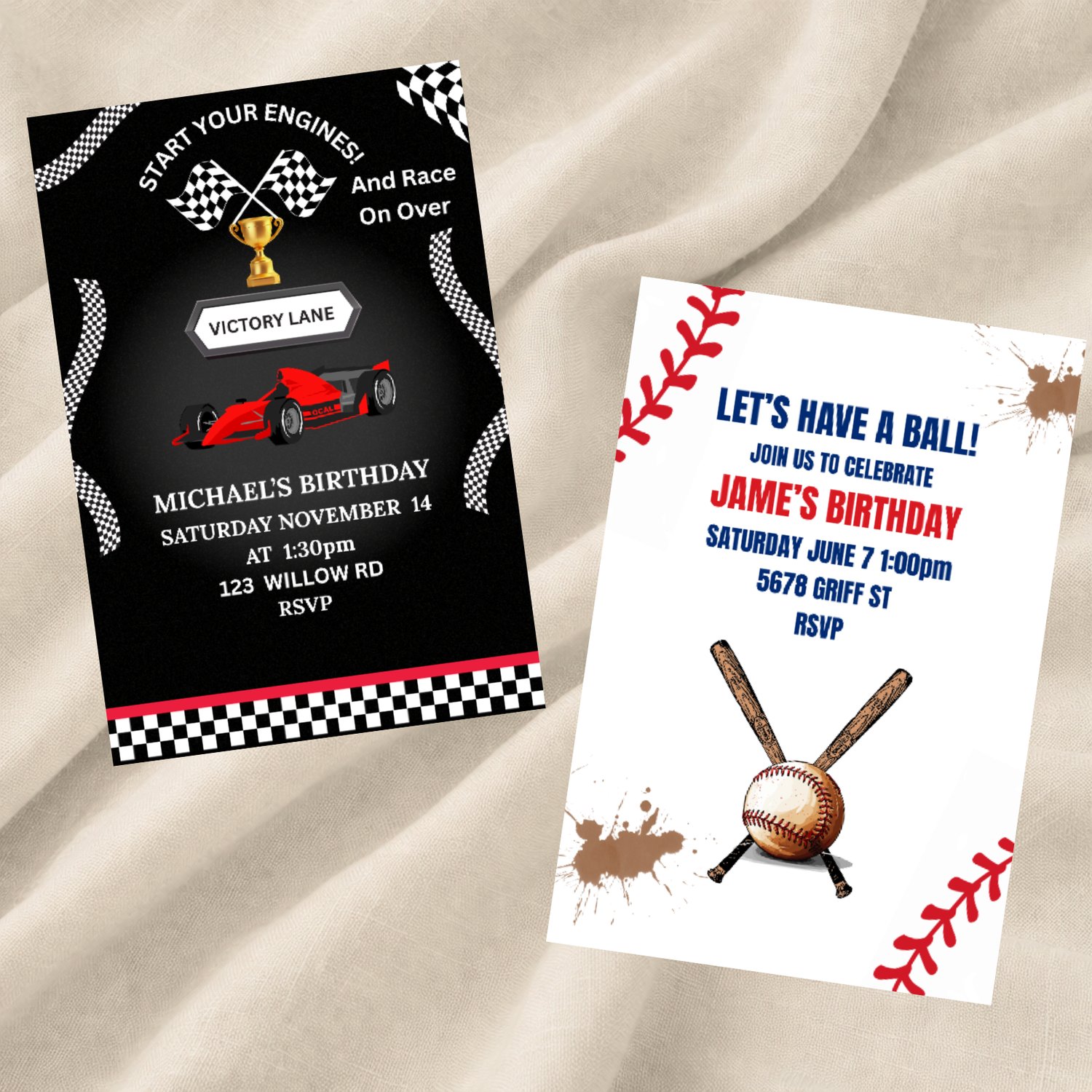 Editable birthday invitation for older boys, featuring bold and modern design elements. Ideal for tweens or teens, includes digital Canva template for easy customization and home printing.