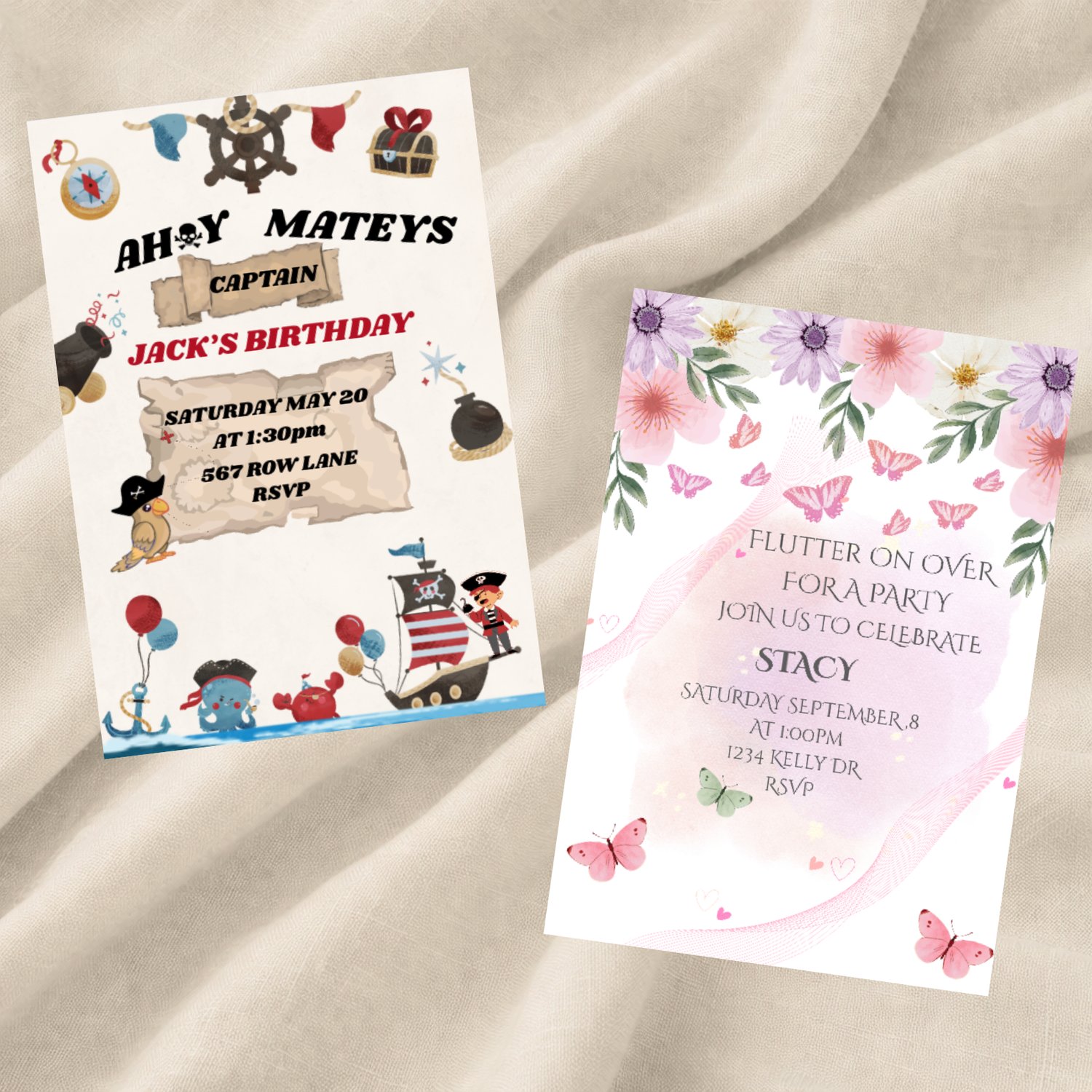 Variety of editable birthday party invitations for boys and girls – donuts, farm animals, and more