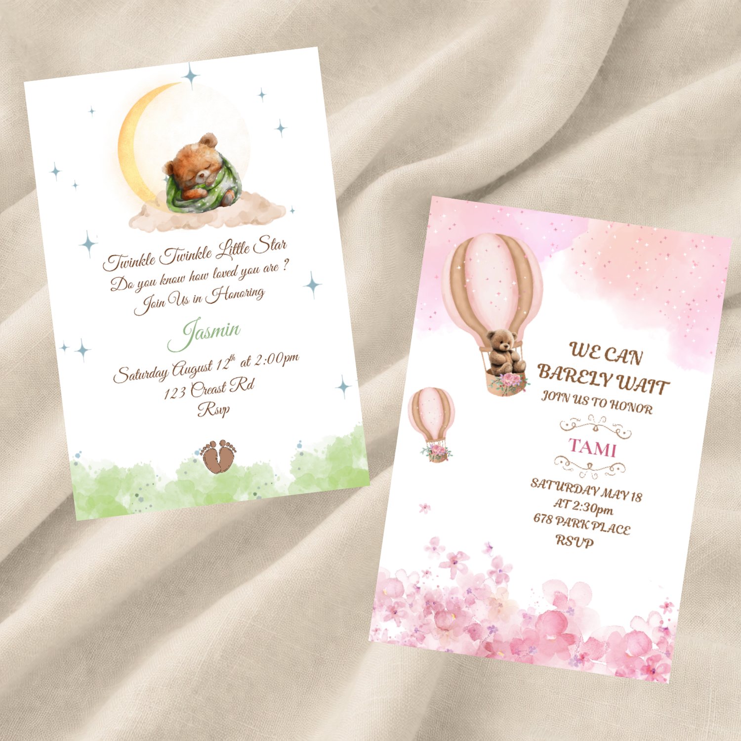 Sweet and stylish baby shower invitations. Editable templates perfect for welcoming new arrivals with a personal touch.
