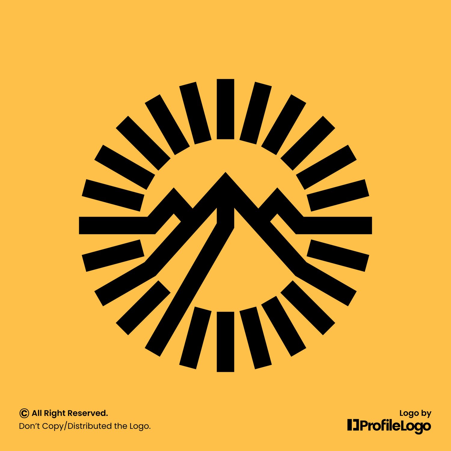 Geometric line sun mountain logo by ProfileLogo with yellow background