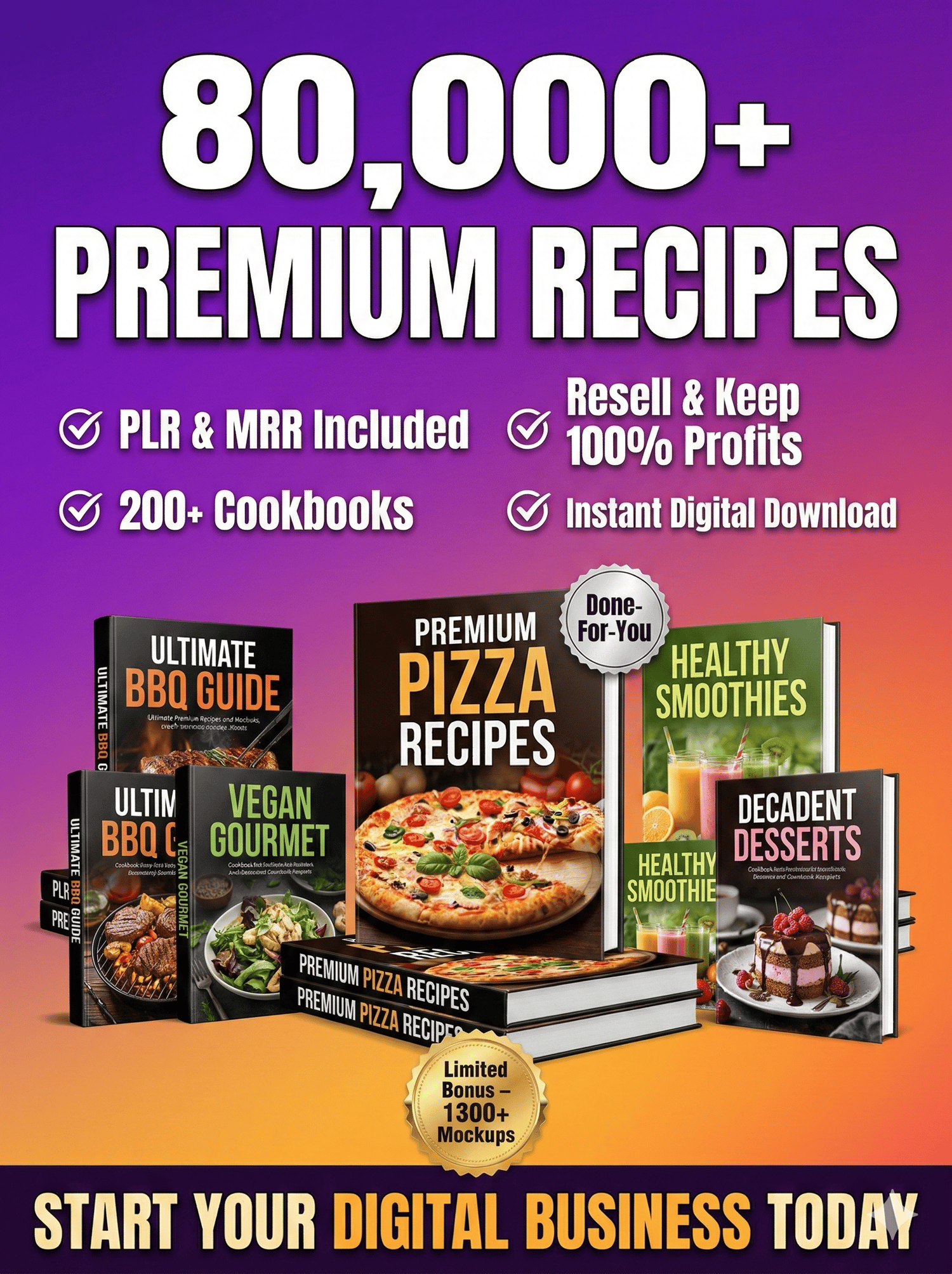 80,000+ Premium Recipes Bundle  PLR & MRR Included  Resell & Keep 100% Profits  Done-For-You Digital Product  Start Your Digital Business