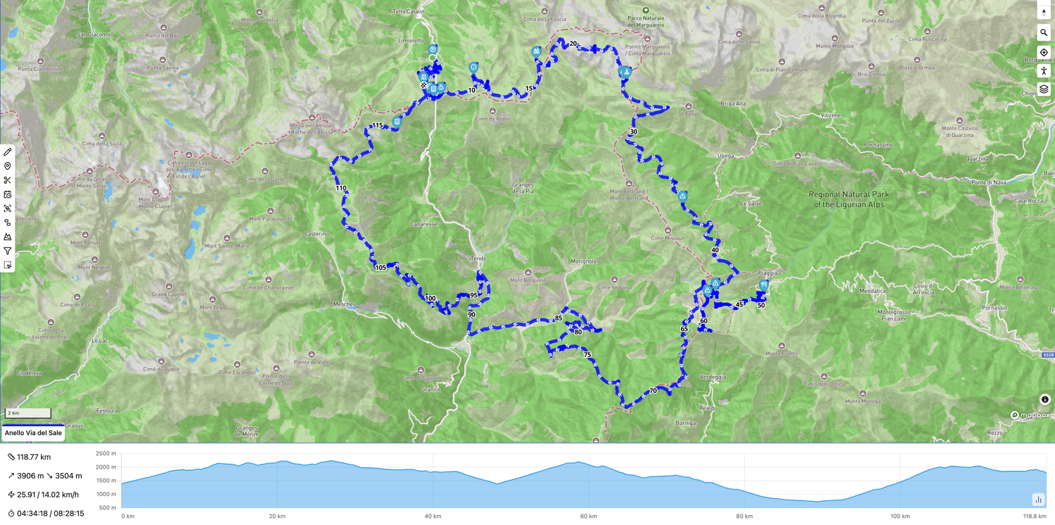 raccia GPX Alta Via del Sale ad anello tra Piemonte e Francia – percorso offroad strade militari 118 km