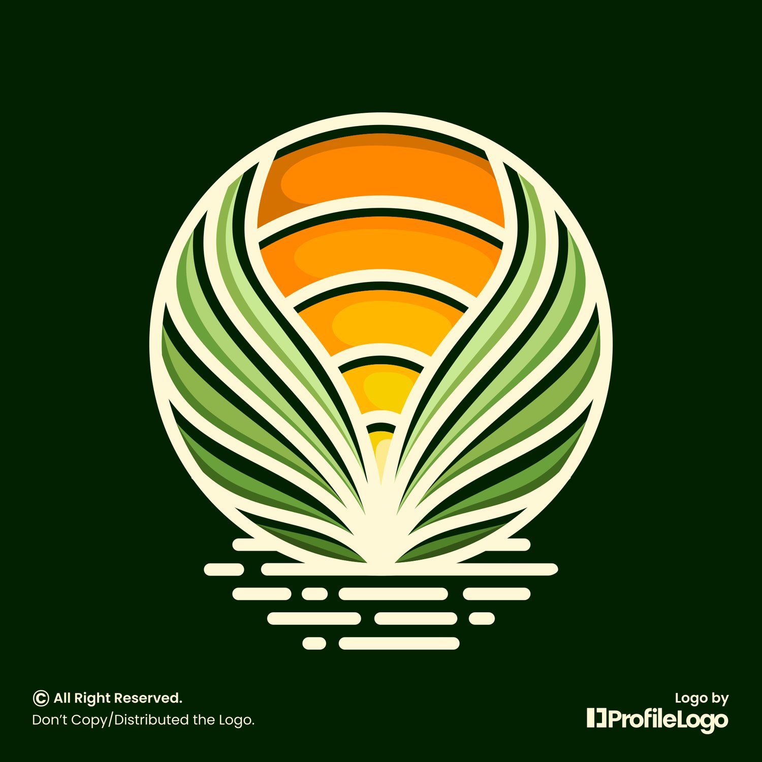 Abstract cartoon sun leaf logo or farming logo by ProfileLogo with green background