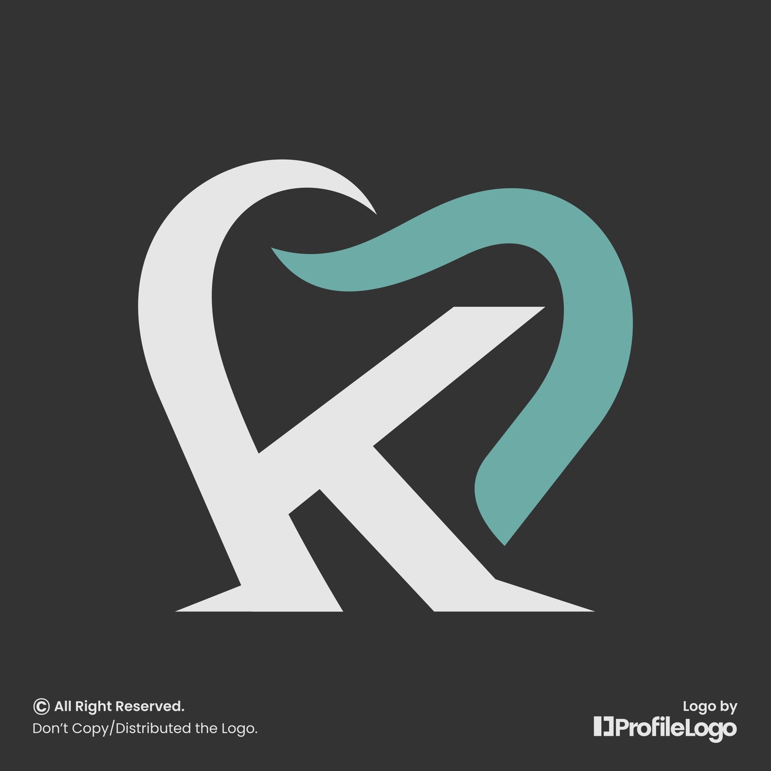 Simple dental tooth letter K logo by ProfileLogo with dark grey background