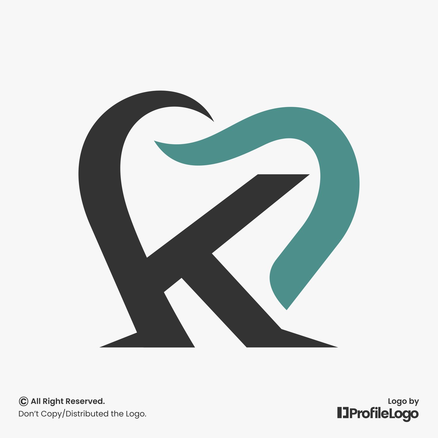 Simple dental tooth letter K logo by ProfileLogo with light grey background