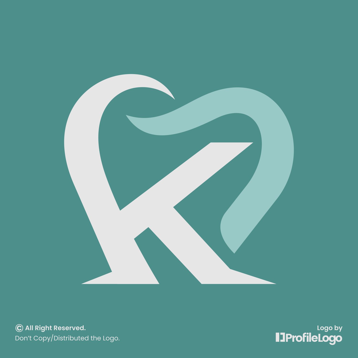 Simple dental tooth letter K logo by ProfileLogo with teal background